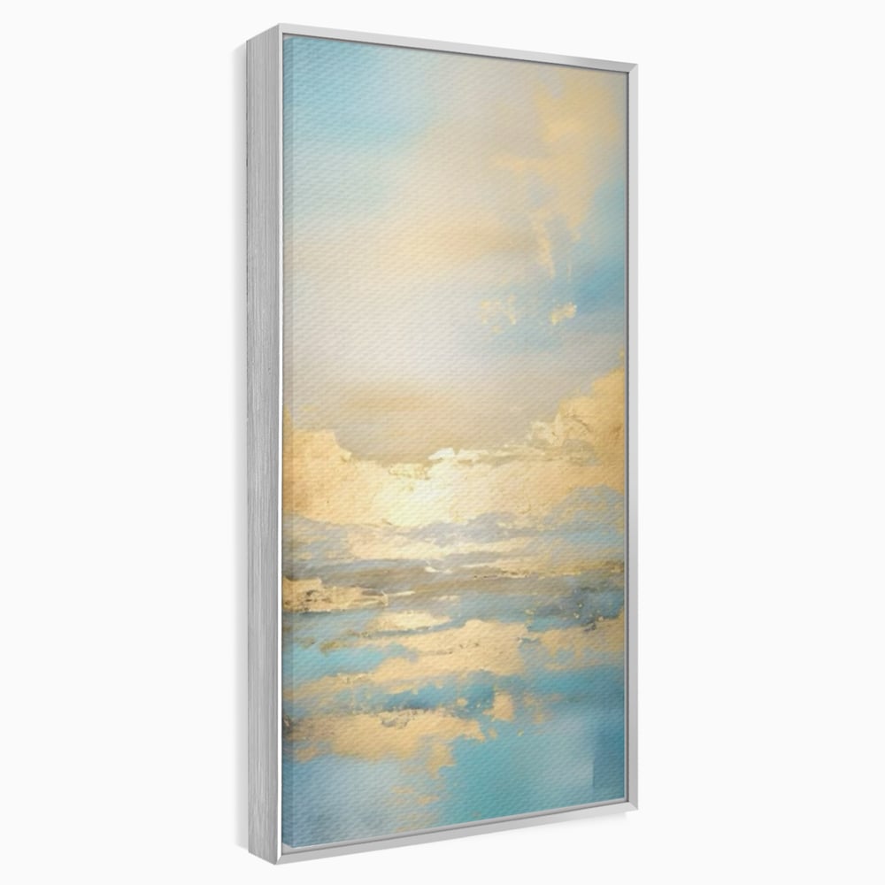 Tablou canvas cu tablou canvas cu peisaj marin abstract, in rama de aluminiu argintiu